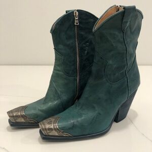 Free People “Brayden” Teal Western Ankle Boots